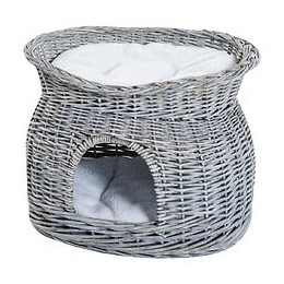 Panier Chat Lit Chat Cosy Grand Confort 56l X 37l X 40h Cm 2 Coussins Amovibles Osier Gris