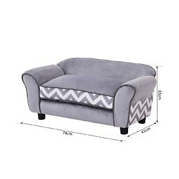 Canapé Chien Chat Sur Pied Style Graphique Contemporain Coussin Amovible Lavable Grand Confort 74l X 41l X 33h Cm Gris Blanc
