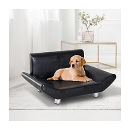 Lit Canapé Design Contemporain Pour Chiens Chats 72l X 45l X 35h Cm Métal Revêtement Synthétique Noir