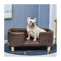 Canapé Chien Lit Pour Chien Chat Avec Rebord Coussin Moelleux Pieds Bois Massif Dim. 74 X 48 X 31 Cm Revêtement Synthétique 