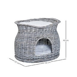 Panier Chat Lit Chat Cosy Grand Confort 56l X 37l X 40h Cm 2 Coussins Amovibles Osier Gris