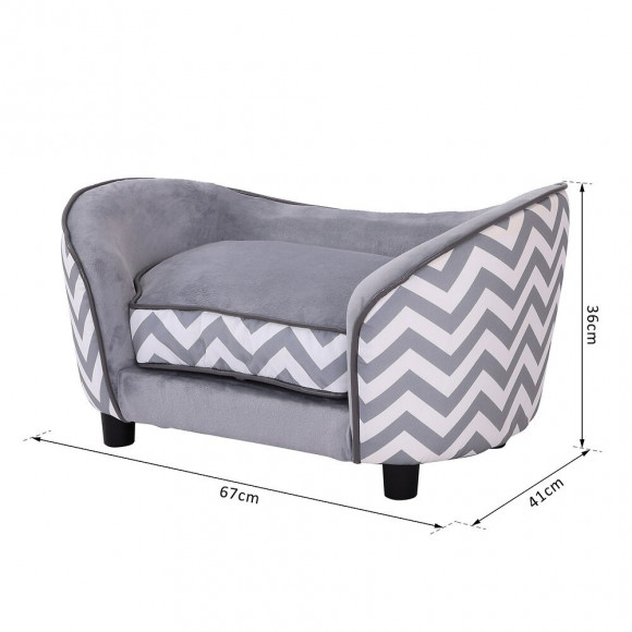 Canapé Chien Chat Sur Pied Style Graphique Contemporain Coussin Amovible Lavable Grand Confort + Pochette Rangement 68,5l X 40