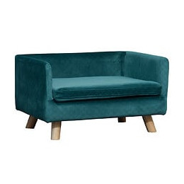 Canapé Chien Lit Pour Chien Design Scandinave Coussin Moelleux Pieds Bois Massif Dim. 64 X 45 X 36 Cm Velours Bleu Canard