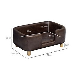 Canapé Chien Lit Pour Chien Chat Avec Rebord Coussin Moelleux Pieds Bois Massif Dim. 74 X 48 X 31 Cm Revêtement Synthétique 