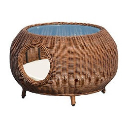 Panier Chat Cosy Grand Confort Table Basse 2 En 1 Coussin Amovible Déhoussable Résine Tressée Marron
