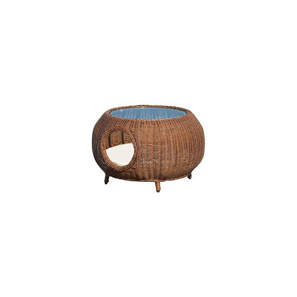 Panier Chat Cosy Grand Confort Table Basse 2 En 1 Coussin Amovible Déhoussable Résine Tressée Marron
