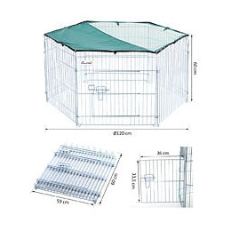 Parc Enclos Modulable Acier 6 Panneaux Et 1 Porte Pour Chiens Ø 120 X 60 Cm Gris Métal Vert