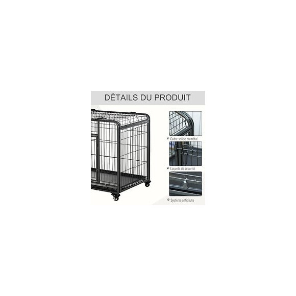 Cage Pour Chien Pliable Cage De Transport Sur Roulettes 2 Portes Verrouillables Plateau Amovible Dim. 125l X 76l X 81h Cm Méta