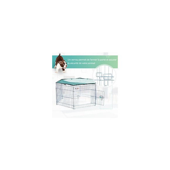 Parc Enclos Modulable Acier 6 Panneaux Et 1 Porte Pour Chiens Ø 120 X 60 Cm Gris Métal Vert