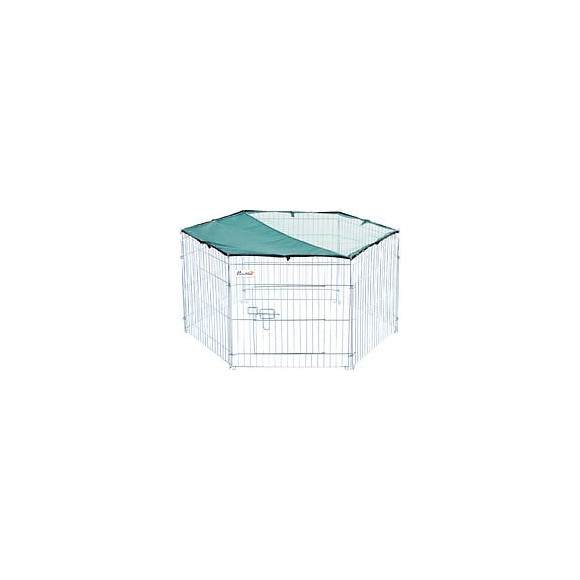 Parc Enclos Modulable Acier 6 Panneaux Et 1 Porte Pour Chiens Ø 120 X 60 Cm Gris Métal Vert