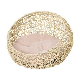 Panier Chat Lit Chat Cosy Grand Confort Dim. Ø 56 X 35h Cm Coussin Moelleux Inclus Pvc Imitation Rotin Beige