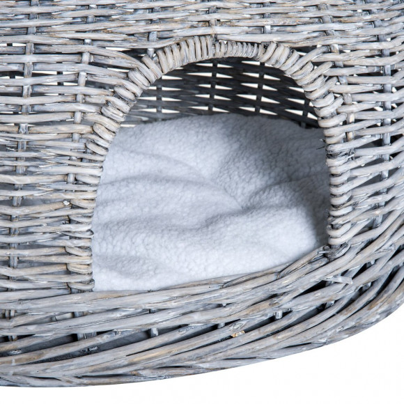 Panier Chat Lit Chat Cosy Grand Confort 56l X 37l X 40h Cm 2 Coussins Amovibles Osier Gris