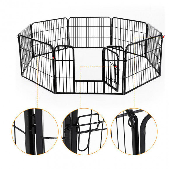 Luxe Parc Enclos Modulable Acier 8 Panneaux Et 1 Porte Pour Chiens  80l X 60h Cm Noir