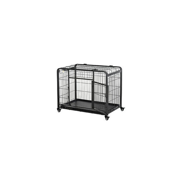Cage Pour Chien Pliable Cage De Transport Sur Roulettes 2 Portes Verrouillables Plateau Amovible Dim. 125l X 76l X 81h Cm Méta