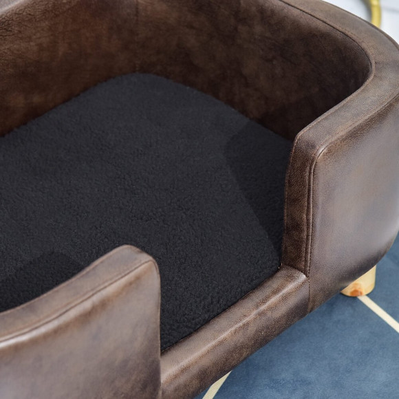 Canapé Chien Lit Pour Chien Chat Avec Rebord Coussin Moelleux Pieds Bois Massif Dim. 74 X 48 X 31 Cm Revêtement Synthétique 