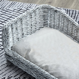 Canapé Méridienne Chiens Chats Style Cosy Chic Dim. 60l X 49l X 31h Cm Coussin Intégré Osier Gris