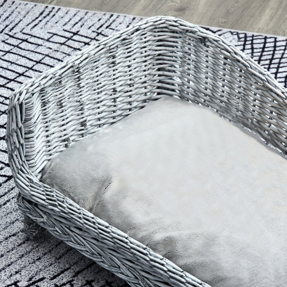 Canapé Méridienne Chiens Chats Style Cosy Chic Dim. 60l X 49l X 31h Cm Coussin Intégré Osier Gris