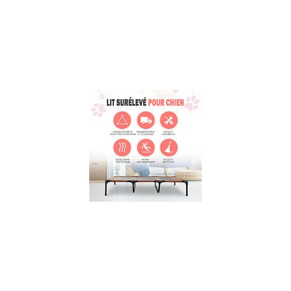 Lit Sur Pieds Xxl Pour Chien Chat Lit De Camp Animal 122l X 92l X 23h Cm Marron Clair