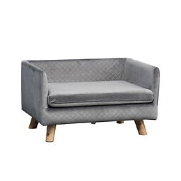 Canapé Chien Lit Pour Chien Design Scandinave Coussin Moelleux Pieds Bois Massif Dim. 64 X 45 X 36 Cm Velours Gris