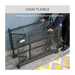 Cage Pour Chien Pliable Cage De Transport Sur Roulettes 2 Portes Verrouillables Plateau Amovible Dim. 94l X 58l X 69h Cm Métal