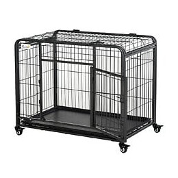 Cage Pour Chien Pliable Cage De Transport Sur Roulettes 2 Portes Verrouillables Plateau Amovible Dim. 94l X 58l X 69h Cm Métal