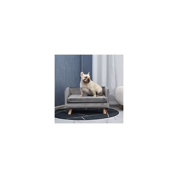 Canapé Chien Lit Pour Chien Design Scandinave Coussin Moelleux Pieds Bois Massif Dim. 64 X 45 X 36 Cm Velours Gris