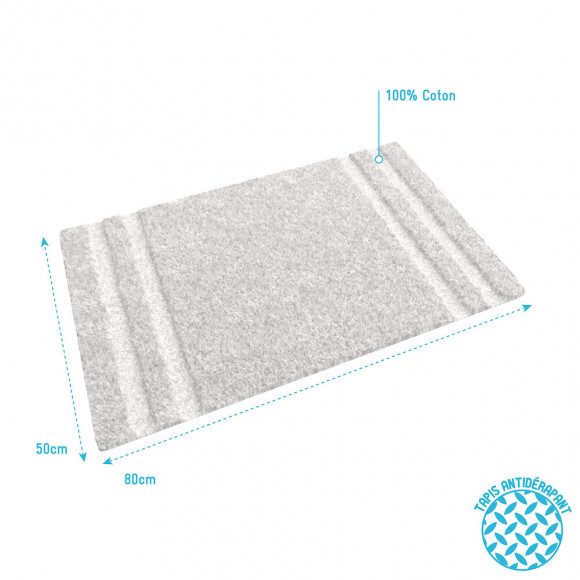 Tapis De Bain 80x50cm Antidérapant Et 100% Coton - Magnific Ecru