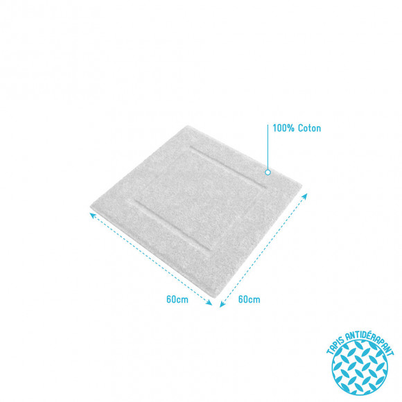 Tapis De Bain 60x60 Antidérapant Et 100% Coton - Veloute Blanc