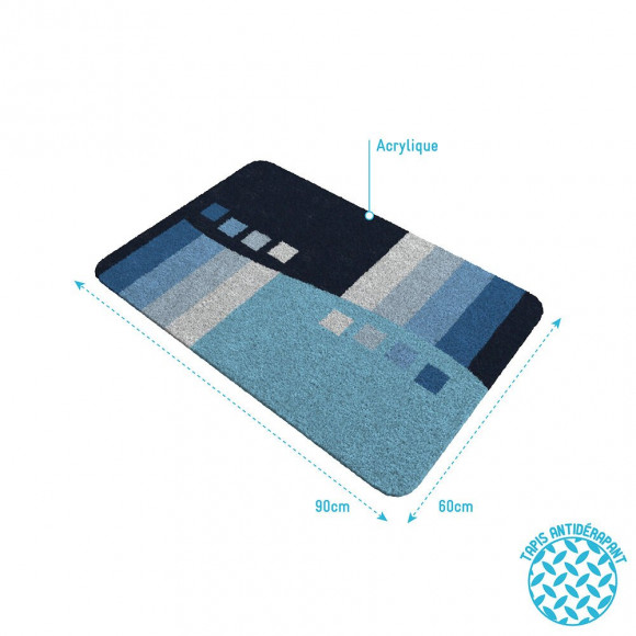 Tapis De Bain 90x60cm Antidérapant Et En Acrylique - Reussite Bleu