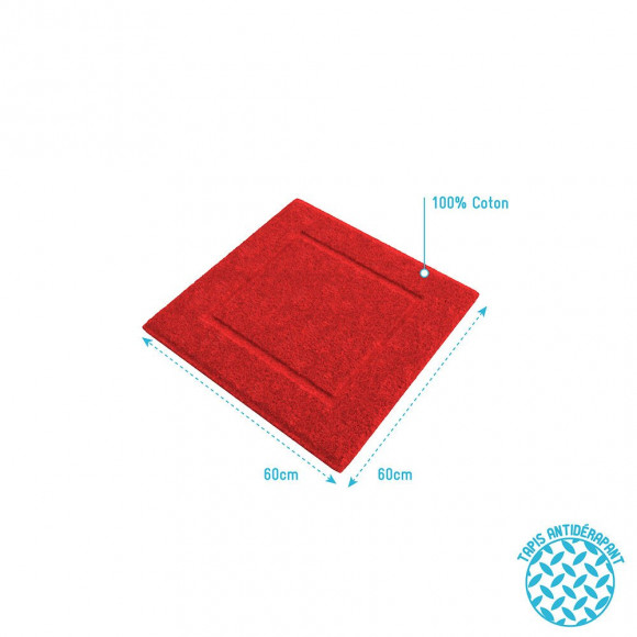 Tapis De Bain 60x60 Antidérapant Et 100% Coton - Veloute Rouge