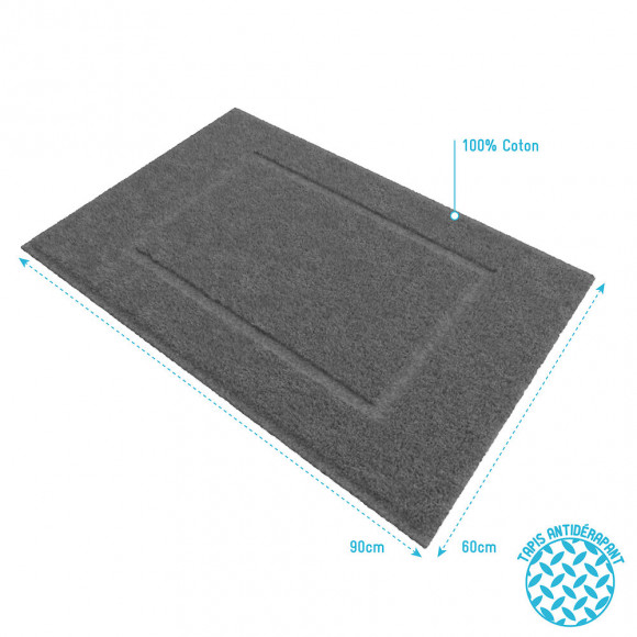 Tapis De Bain 60x90cm Antidérapant Et 100% Coton - Veloute Gris