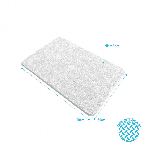 Tapis De Bain 60x90cm Antidérapant Et En Microfibre - Subtil Blanc