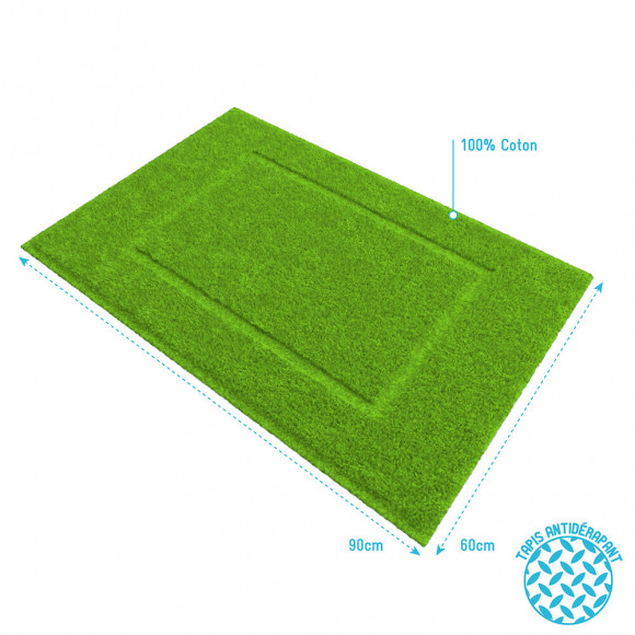 Tapis De Bain 60x90cm Antidérapant Et 100% Coton - Veloute Vert