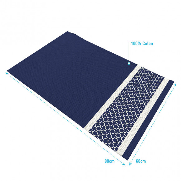 Tapis De Bain 60x90cm 100% Coton - Patchwork Bleu