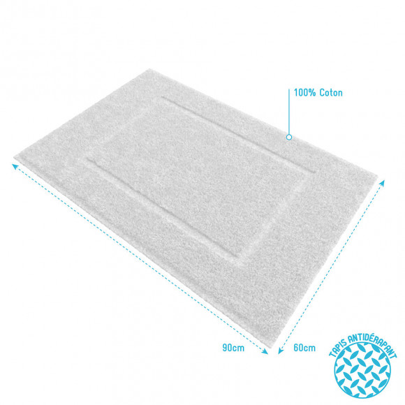 Tapis De Bain 60x90cm Antidérapant Et 100% Coton - Veloute Blanc