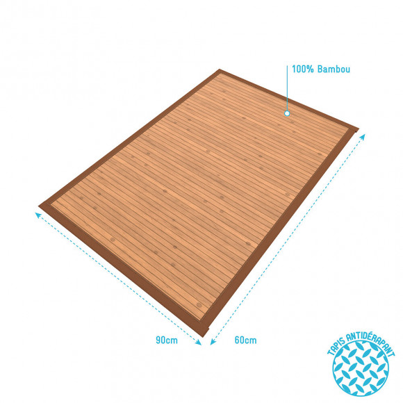 Tapis De Bain 90x60 Cm Antidérapant Et 100% Bambou - Cayenne Marron