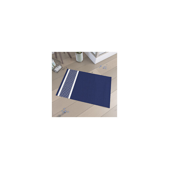 Tapis De Bain 60x90cm 100% Coton - Patchwork Bleu