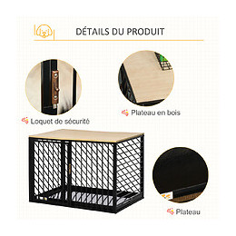 Cage Pour Chien Animaux Dim. 76l X 48l X 53h Cm 2 Portes Verrouillables Métal Panneau Multicouche Chêne Clair