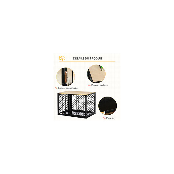 Cage Pour Chien Animaux Dim. 76l X 48l X 53h Cm 2 Portes Verrouillables Métal Panneau Multicouche Chêne Clair