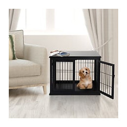 Cage Pour Chien Animaux Cage En Bois Mdf Classe E1 3 Portes Verrouillables Max. 30 Kg Dim. 81l X 58l X 66h Cm Noir