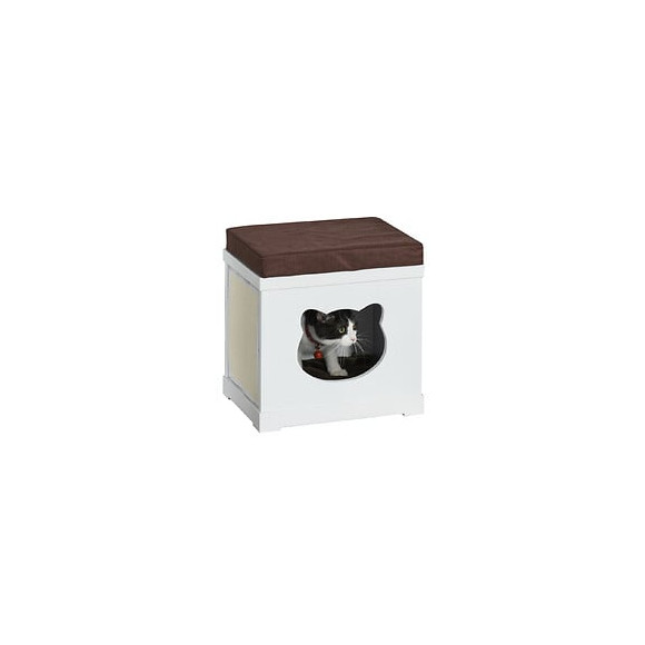 Panier Chat Grattoirs Pouf 3 En 1 - 2 Coussins, 2 Grattoirs Amovibles - Entrée, Sortie Tête De Chat - Mdf Blanc