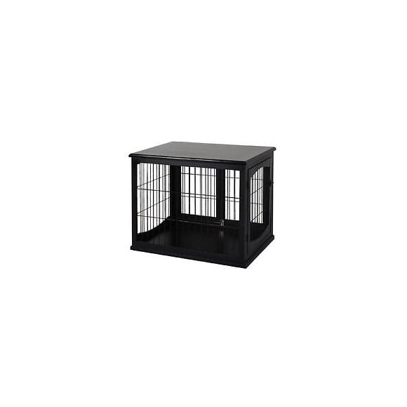 Cage Pour Chien Animaux Cage En Bois Mdf Classe E1 3 Portes Verrouillables Max. 30 Kg Dim. 81l X 58l X 66h Cm Noir