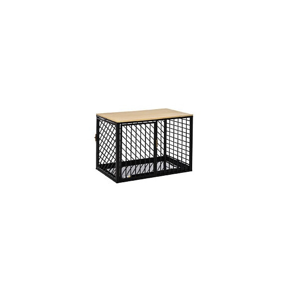 Cage Pour Chien Animaux Dim. 76l X 48l X 53h Cm 2 Portes Verrouillables Métal Panneau Multicouche Chêne Clair