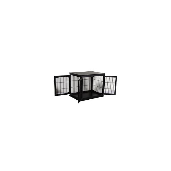 Cage Pour Chien Animaux Cage En Bois Mdf Classe E1 3 Portes Verrouillables Max. 30 Kg Dim. 81l X 58l X 66h Cm Noir