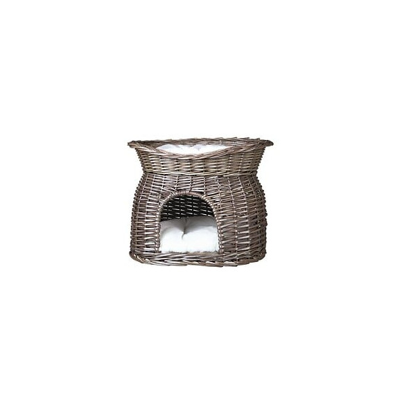 Trixie Panier Osier Avec Lit Au Dessus Et 2 Coussins - 54 X 43 X 37cm - Gris - Pour Chien