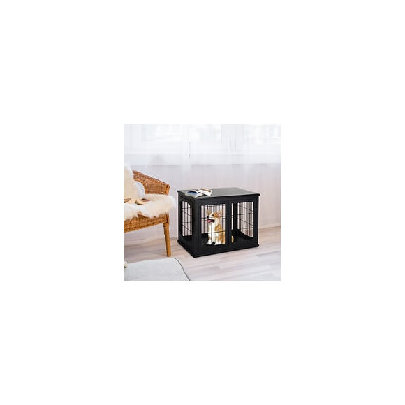 Cage Pour Chien Animaux Cage En Bois Mdf Classe E1 3 Portes Verrouillables Max. 30 Kg Dim. 81l X 58l X 66h Cm Noir