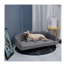 Canapé Chien Lit Pour Chien Chat Design Contemporain Coquillage Dim. 98l X 60l X 35h Cm Coussin Moelleux Velours Gris