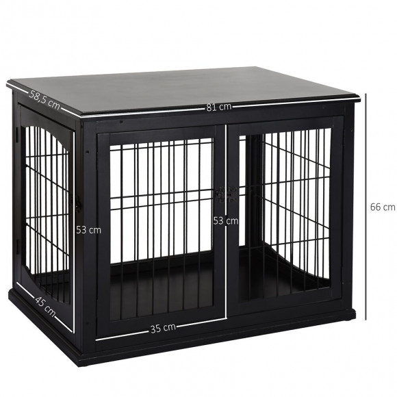 Cage Pour Chien Animaux Cage En Bois Mdf Classe E1 3 Portes Verrouillables Max. 30 Kg Dim. 81l X 58l X 66h Cm Noir