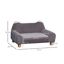 Canapé Chien Lit Pour Chien Design Dossier Oreilles Pieds Bois Massif Dim. 63 X 43 X 31 Cm Velours Gris