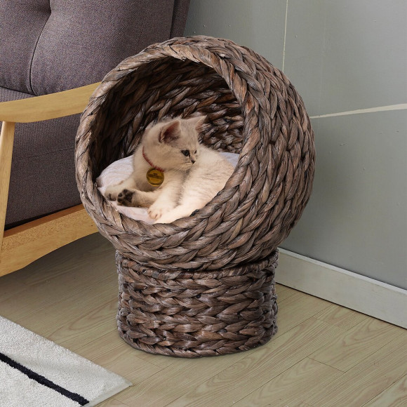 Panier Chat Lit Chat Cosy Grand Confort Dim. 42l X 33l X 52h Cm Coloris Gris Coussin Moelleux Beige Inclus